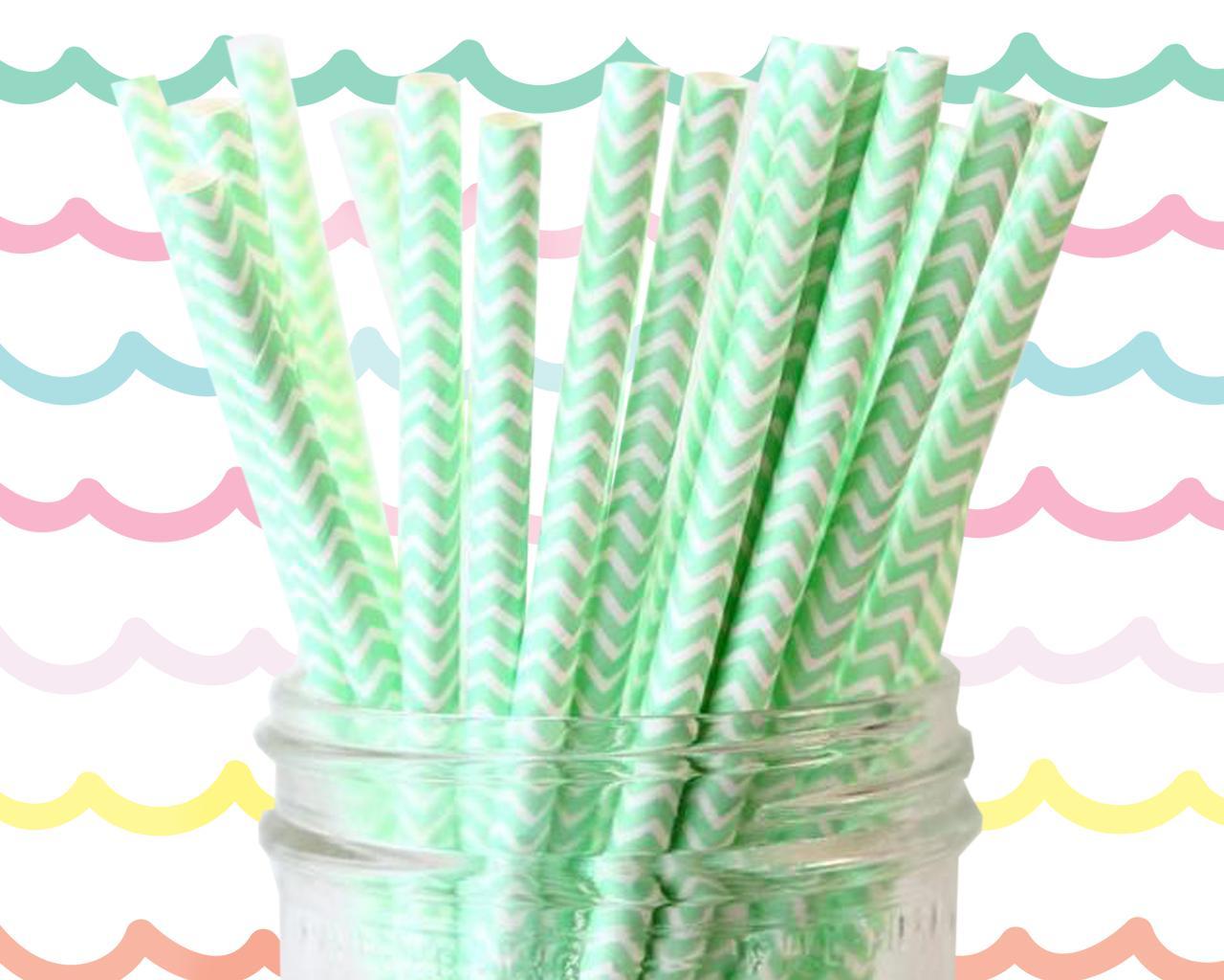 6mm Degradable mint green chevron striped Paper Straw