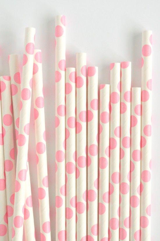 6mm Degradable white with big pink polka dot Paper Straw