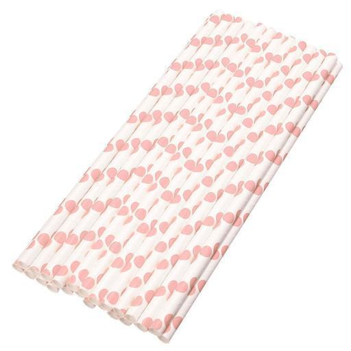 6mm Degradable white with big pink polka dot Paper Straw