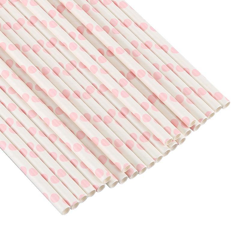 6mm Degradable white with big pink polka dot Paper Straw