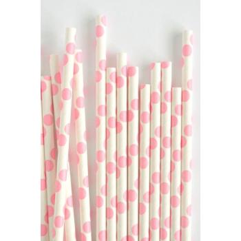 6mm Spuntree high quality bar Degradable white with big pink polka dot Paper Straw