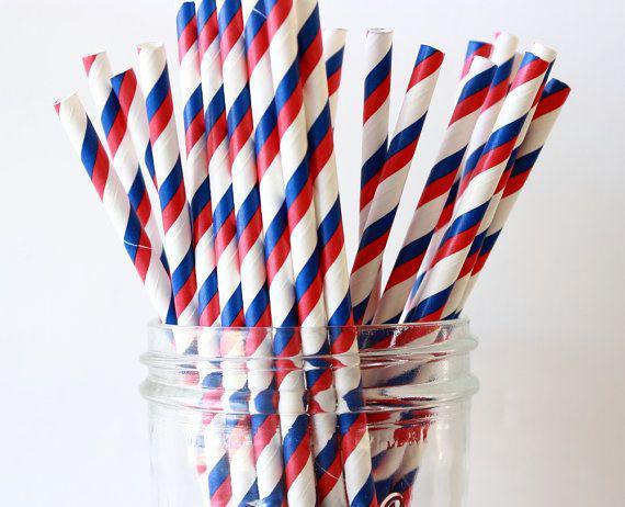 6mm Degradable blue and red stripe Paper Straw