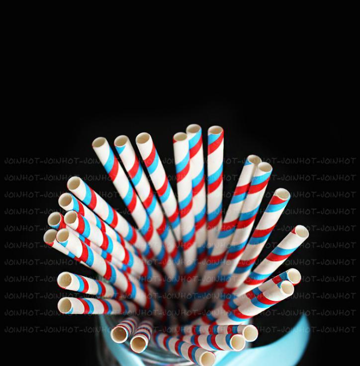 6mm Degradable blue and red stripe Paper Straw