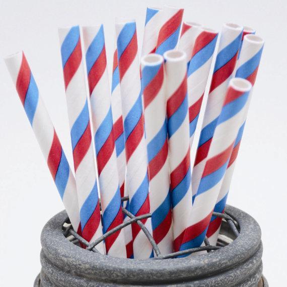 6mm Degradable blue and red stripe Paper Straw