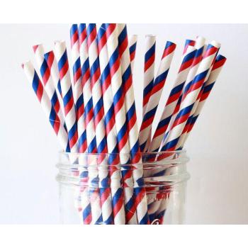 6mm Spuntree Degradable Creative Juice Art Deco Blue and Red Striped Paper Straw