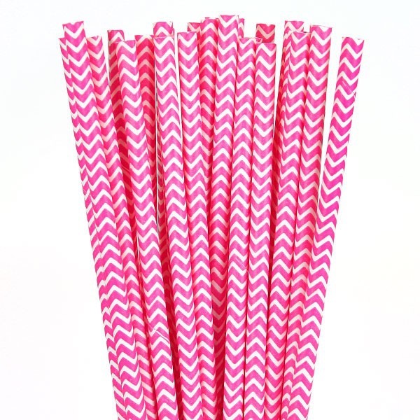 6mm pink chevron striped Paper Straw