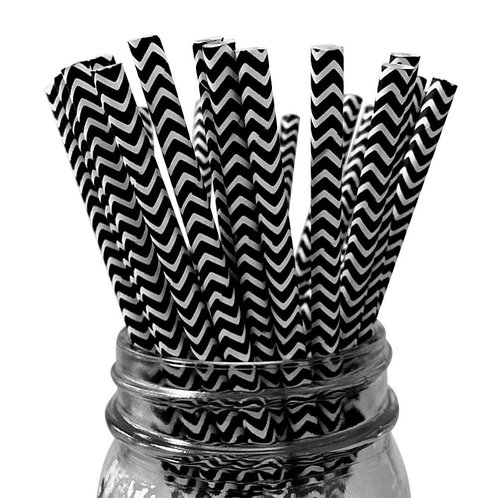 6mm Degradable black chevron striped Paper Straw of SPUNTREE