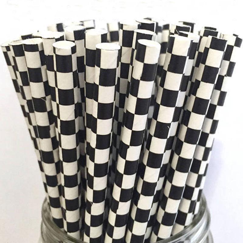 6mm Degradable black checkered Paper Straw