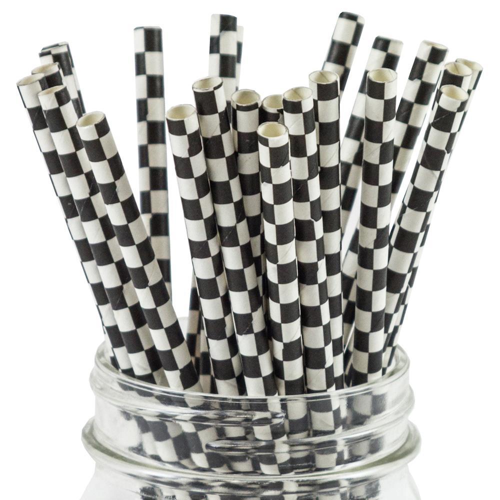 6mm Degradable black checkered Paper Straw