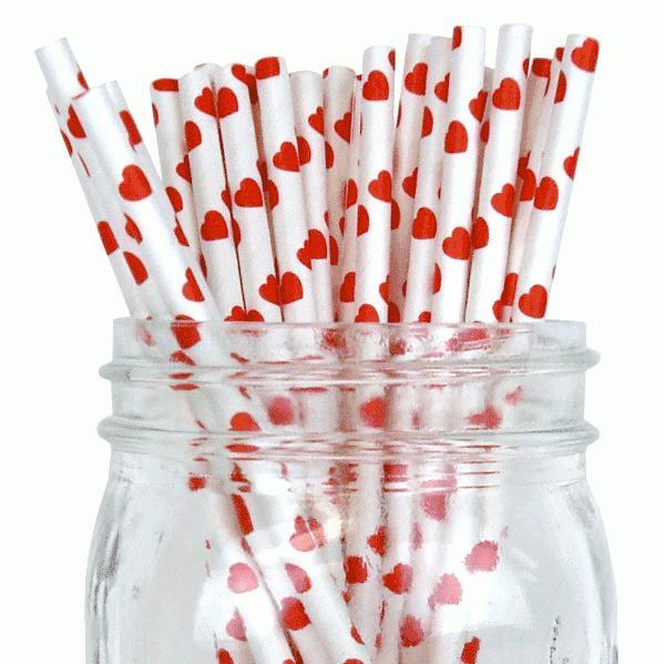 6mm Degradable white with red heart Paper Straw