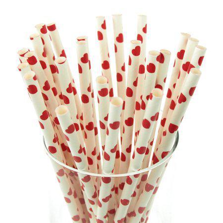 6mm Degradable white with red heart Paper Straw