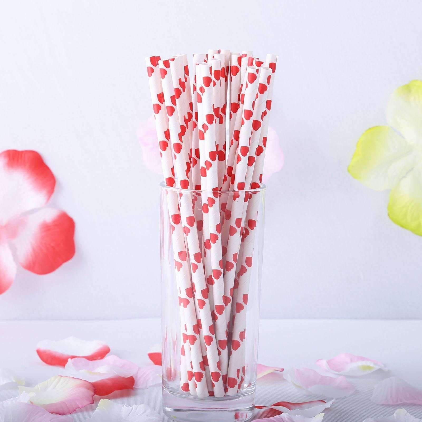 6mm Degradable white with red heart Paper Straw