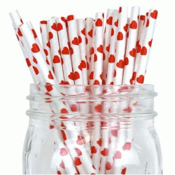 6mm Clean and hygienic environmentally friendly craft Degradable white with red heart Paper Straw