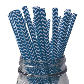 6mm Party Creative Disposable Milk Tea Degradable blue chevron striped Paper Straw