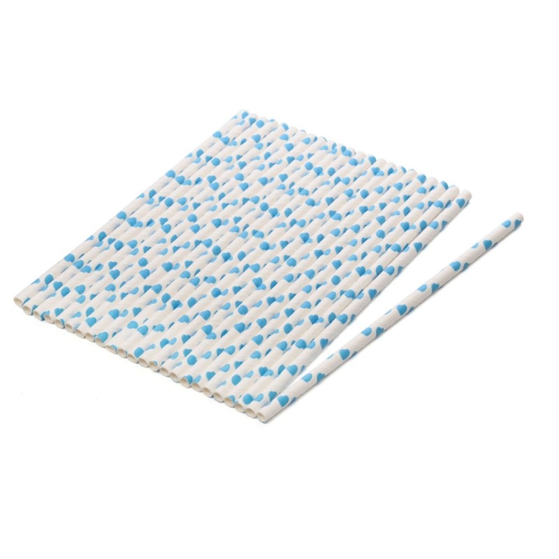 6mm Degradable white with blue heart Paper Straw