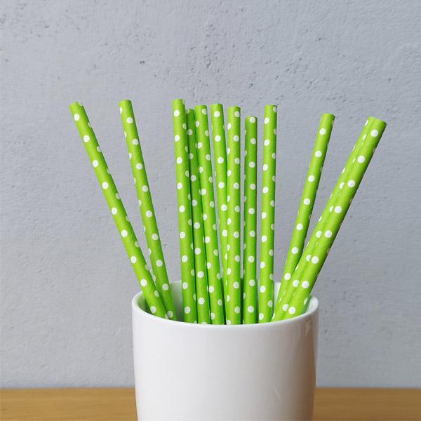 6mm Degradable green with small white polka dot Paper Straw