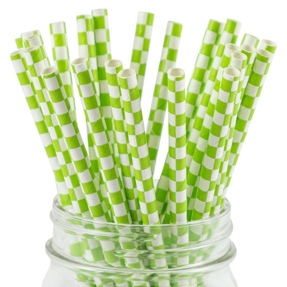 6mm Degradable green checkered Paper Straw