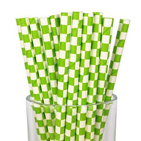 6mm Degradable green checkered Paper Straw