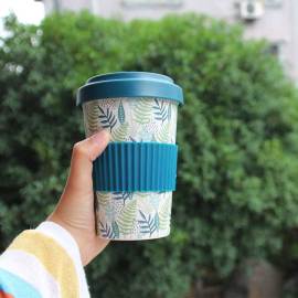 Spuntree Biodegradable reusable 450 ml bamboo fiber coffee cup with silicone lid and sleeve