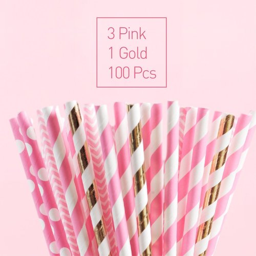 Suntree pink hot stamping paper drinking straws suck