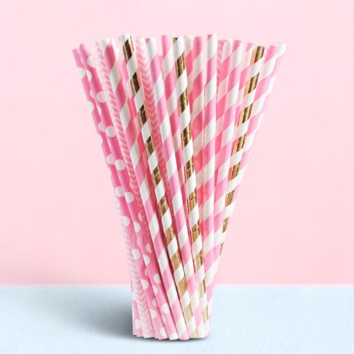 Suntree pink hot stamping paper drinking straws suck