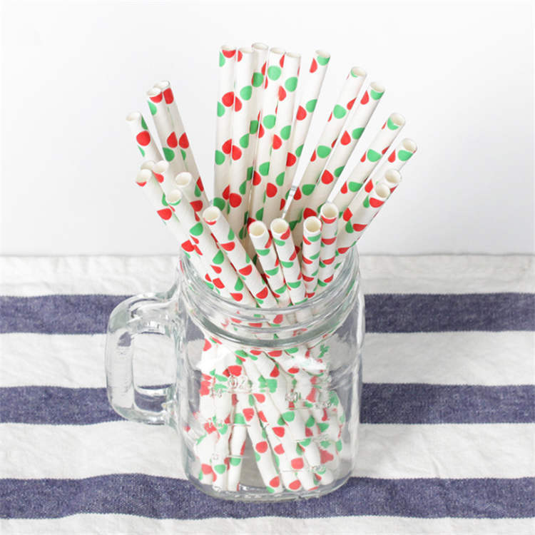 6mm Christmas green and red dot Paper Straw