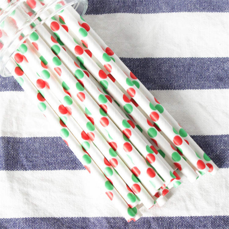 6mm Christmas green and red dot Paper Straw