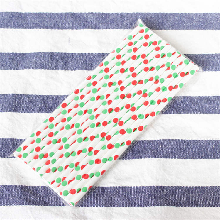 6mm Christmas green and red dot Paper Straw