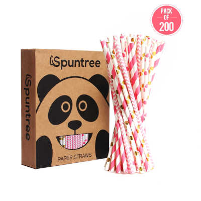 Suntree pink hot stamping paper drinking straws suck