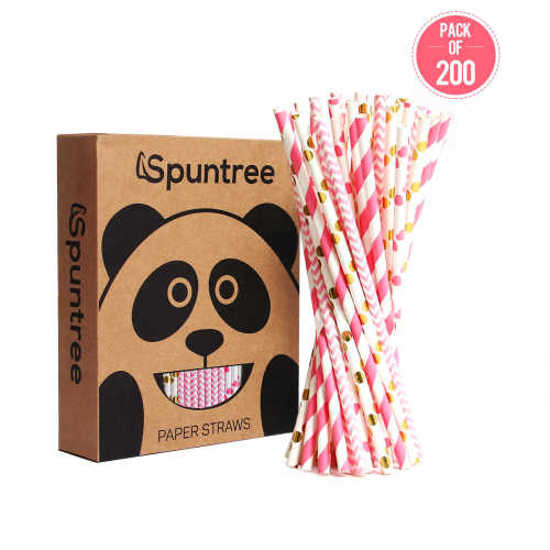 Suntree pink hot stamping paper drinking straws suck