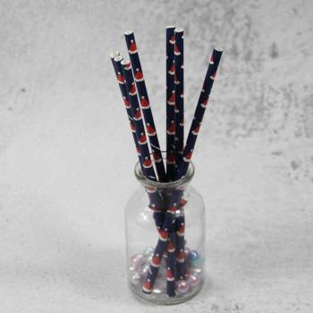 6mm Colorful custom printed disposable biodegradable Red Christmas hat on blue Paper Straw