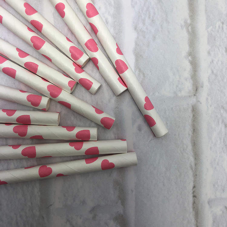 Degradable  red with white heart Paper Straw