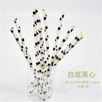 6mm Eco Disposable Biodegradable Manufacturer Wholesale Black sweat-heart Paper Straw