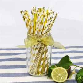 Hot stamping Striped  Paper Straws for Wedding Birthday Party