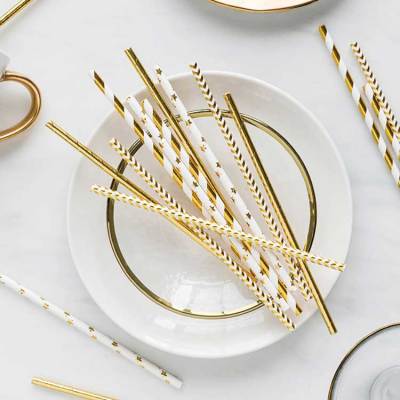 Hot stamping Striped  Paper Straws for Wedding Birthday Party