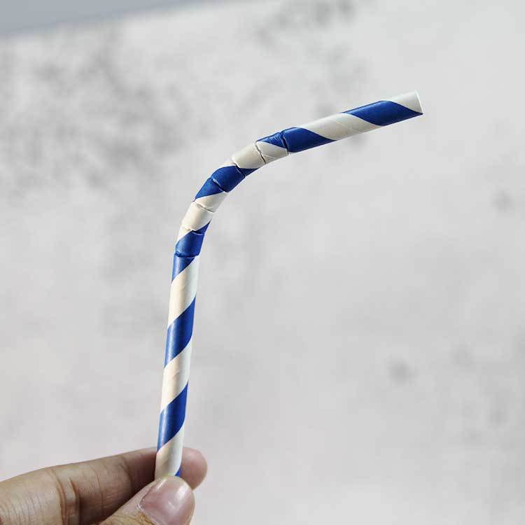 FDA Food Safe Bendable blue stripes Paper Drinking Straws