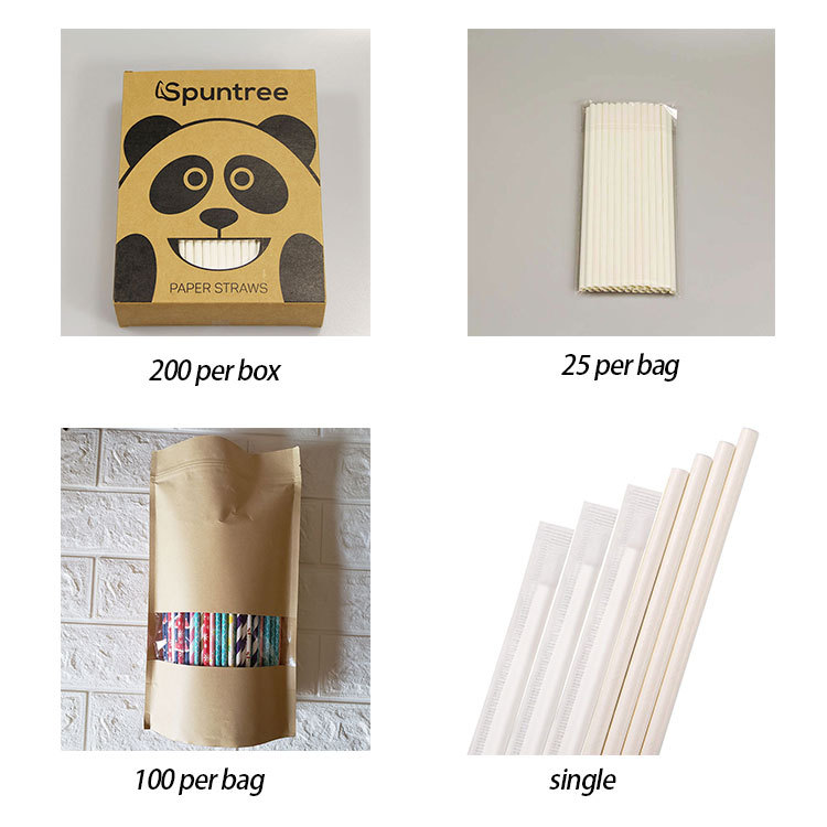 The package of Spuntree hot party favors wholesale cocktail eco friendly striped recycled drinking paper straws