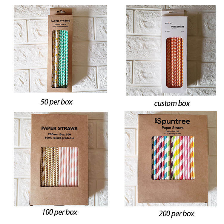 The package of 10mm Biodegradable Wood Pulp Bamboo Drinking Paper Straws for Bar