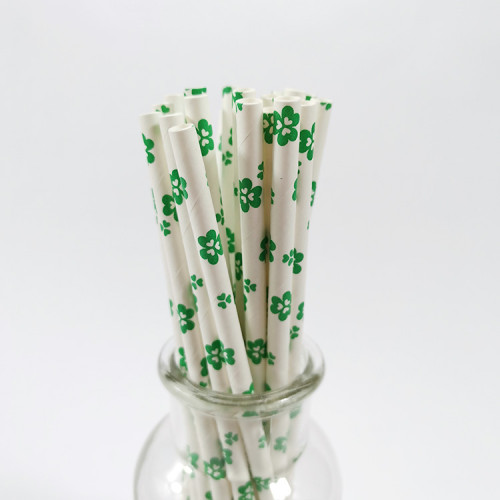 FDA Biodegradable Recyclable Green  Four-leaf clover Paper Straws
