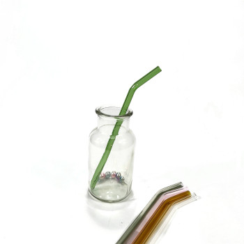 Reusable Borosilicate Straight And Bent Color Glass Straws With Cleaning Brush