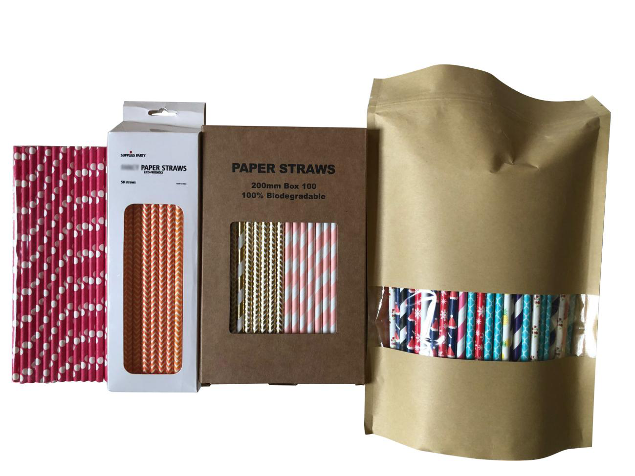 The package of 6mm Degradable pink chevron striped Paper Straw