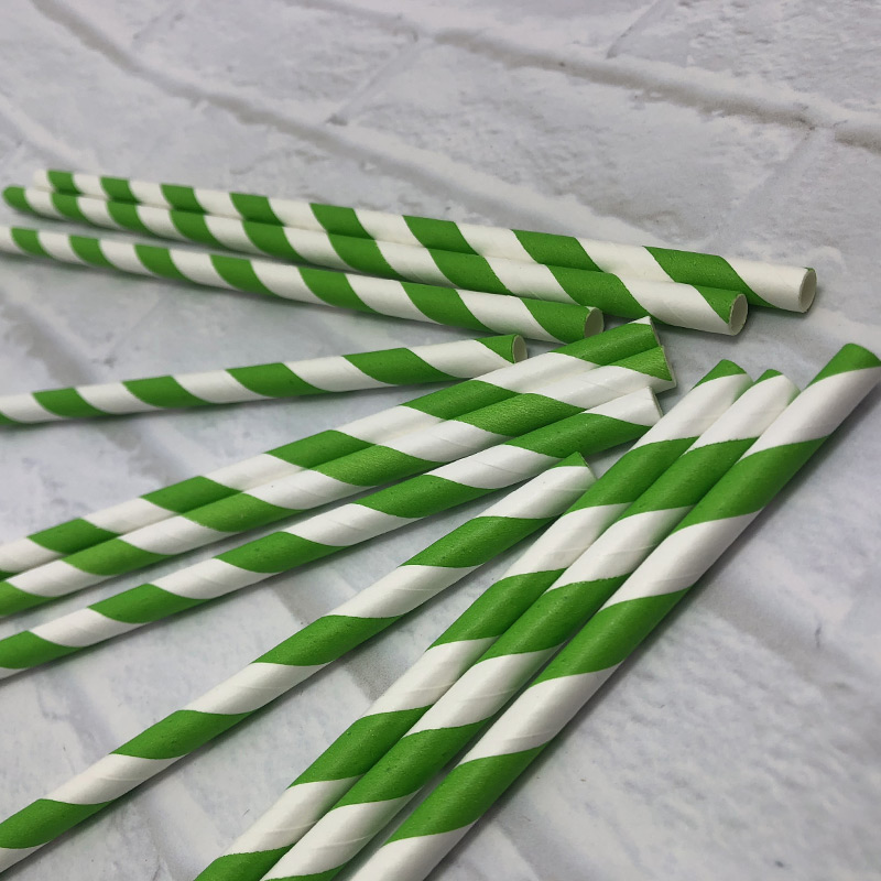 6mm Green stripes Paper Straw