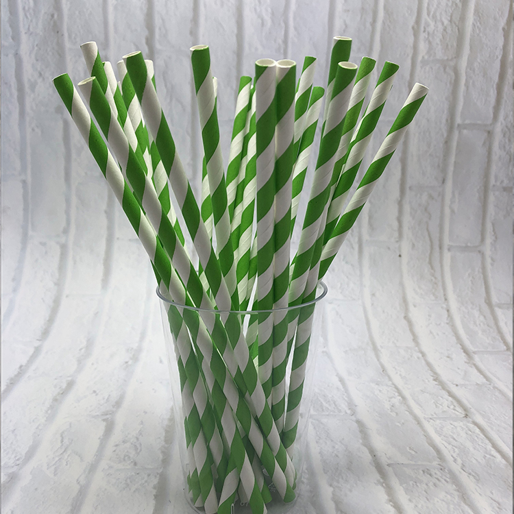 6mm Green stripes Paper Straw