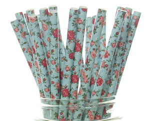 6mm Degradable blue with red flowersPaper Straw