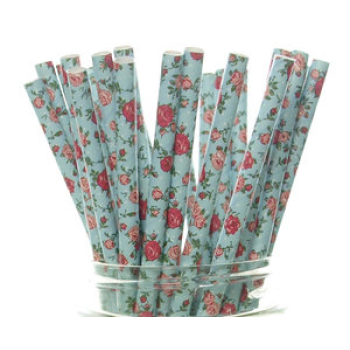 6mm Spuntree degradable environmental party art handmade blue with red flowers paper straw