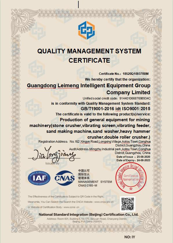 QUALITY MANAGEMENT SYSTEM CERTIFICATE ISO9001