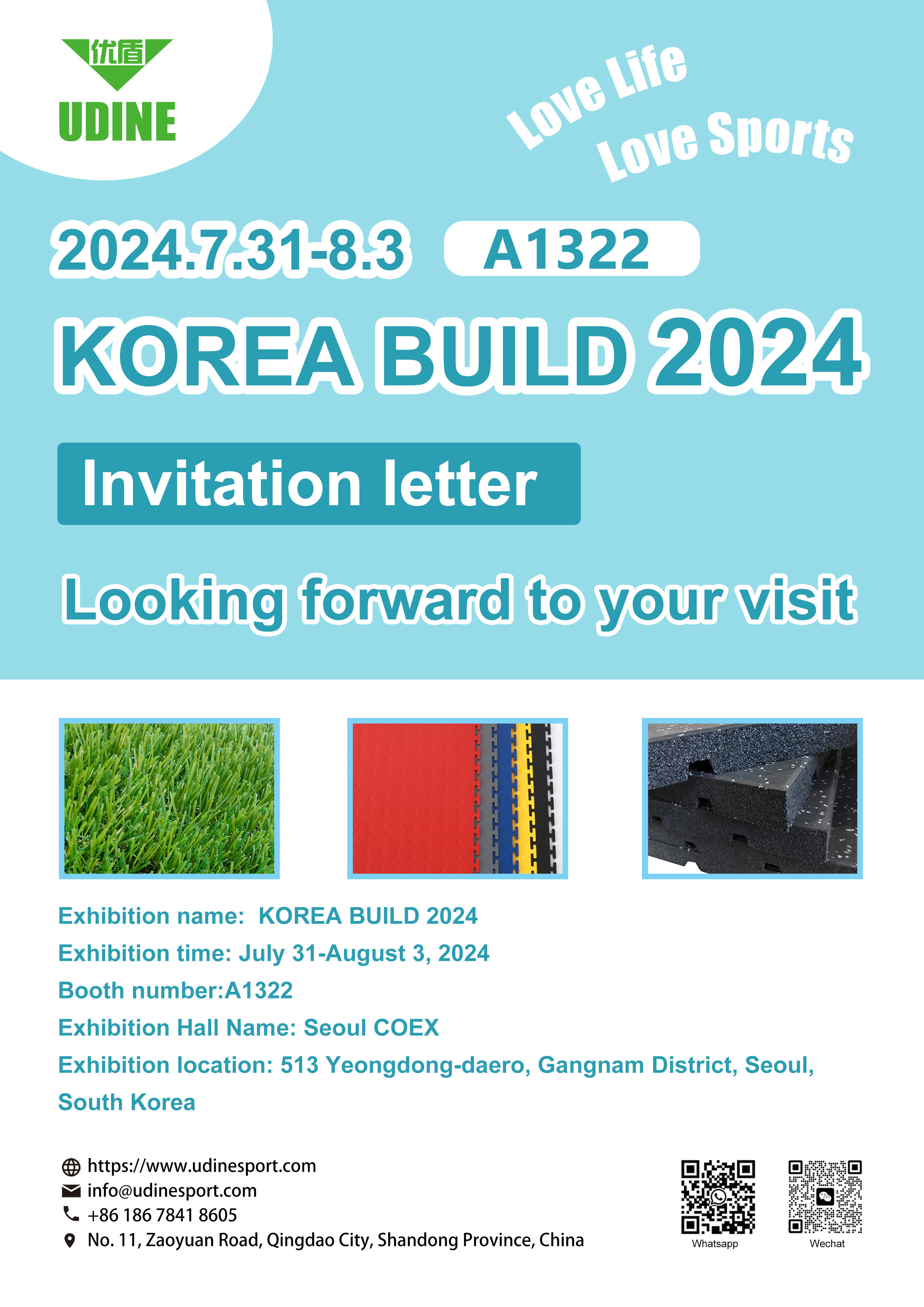 Qingdao Udine Rubber Plastic Company asistirá a KOREA BUILD 2024