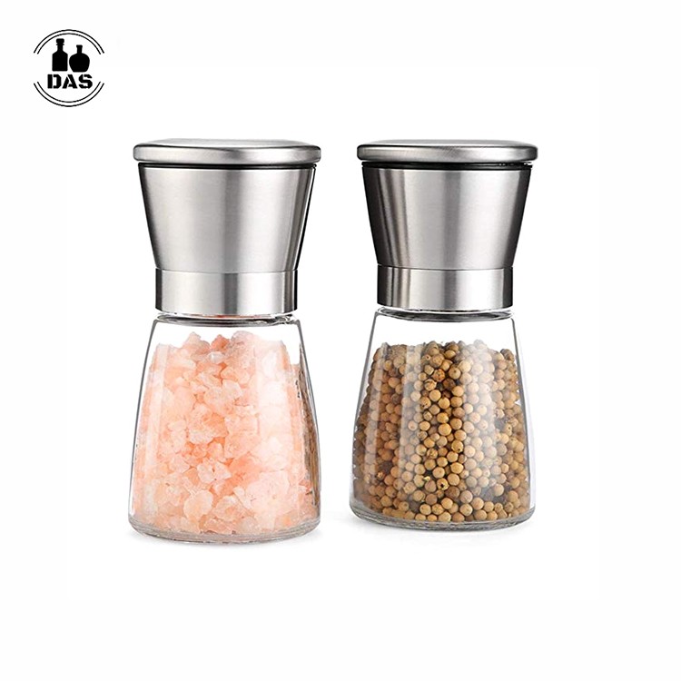 Refillable Glass Salt and Pepper Grinder Set of 2 Coarseness Adjustable  Stainless Steel Salt and Pepper Mill Shakers Bottle with Lid 6 Oz - China  Glass Salt and Pepper Grinder and Salt