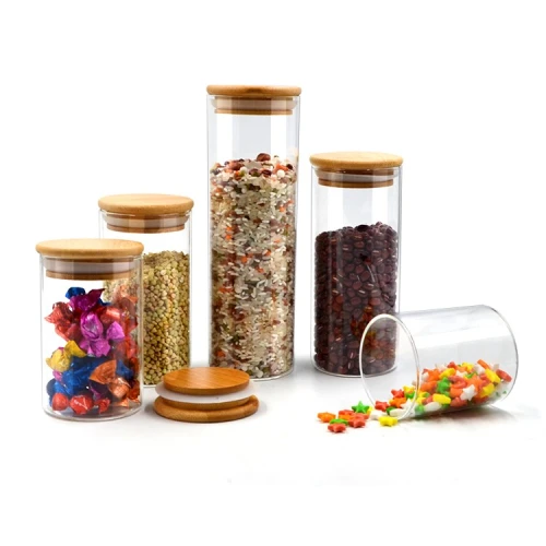 Custom Natural Bamboo Glass Storage Jar with Bamboo Lids | Bamboo borosilicate Glass Canister Jar for Spice, Food, Pasta