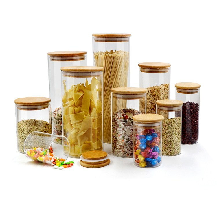 Custom Natural Bamboo Glass Storage Jar with Bamboo Lids Bamboo